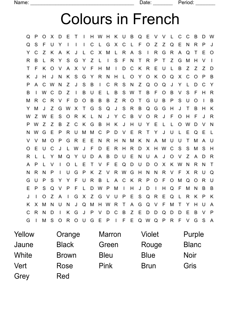 Colours In French Word Search WordMint