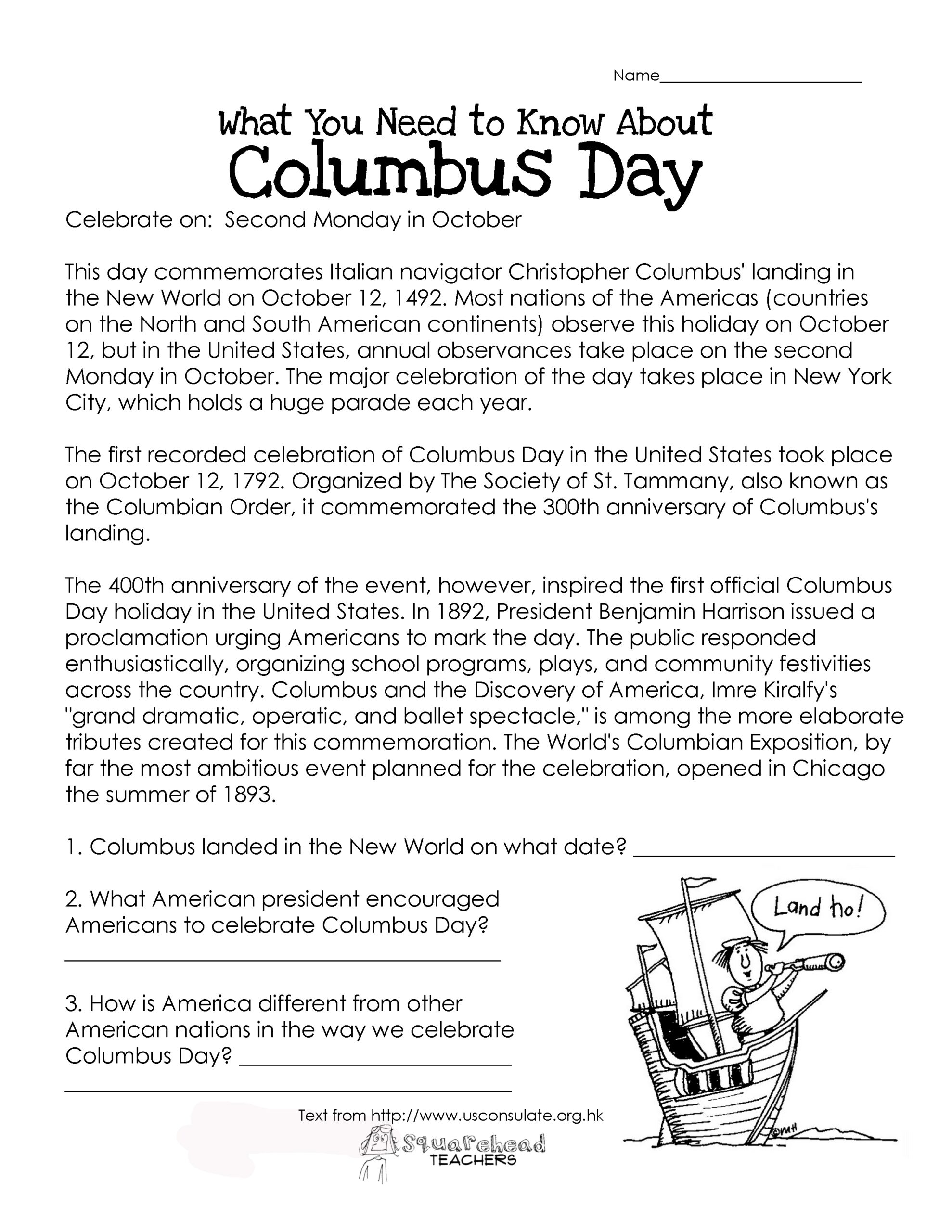 Columbus Day free Worksheet Squarehead Teachers Columbus Day free Worksheet Squarehead Teachers