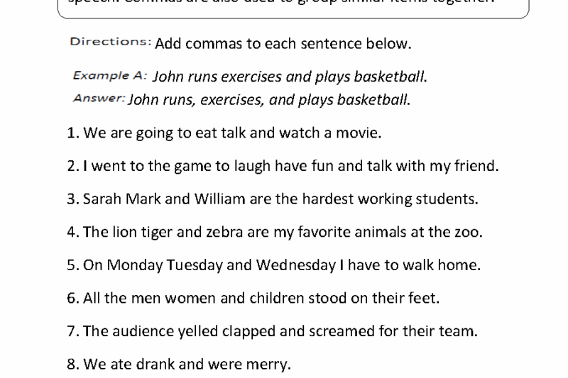 Free Printable Comma Worksheets 4th Grade