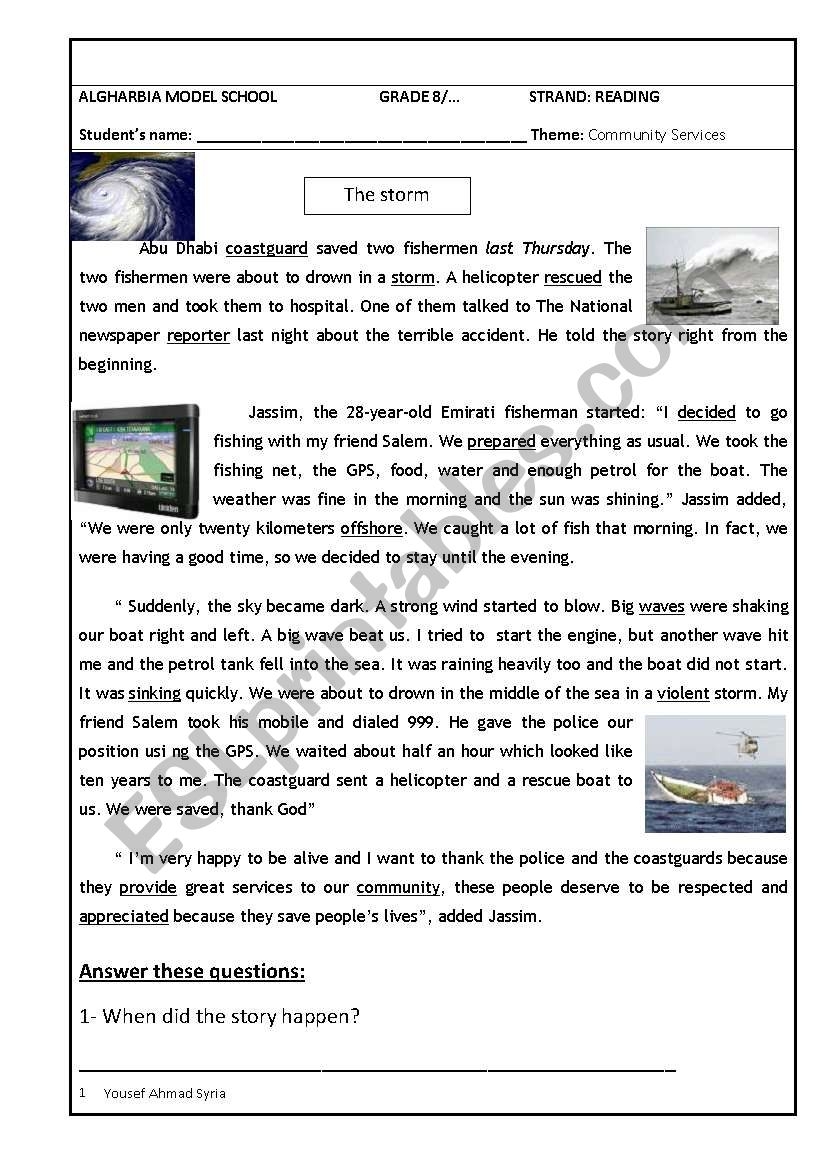 Community Helpers Reading Comprehension Test The Storm ESL Worksheet By Shmiskeen Community Helpers Reading Comprehension Test The Storm ESL Worksheet By Shmiskeen