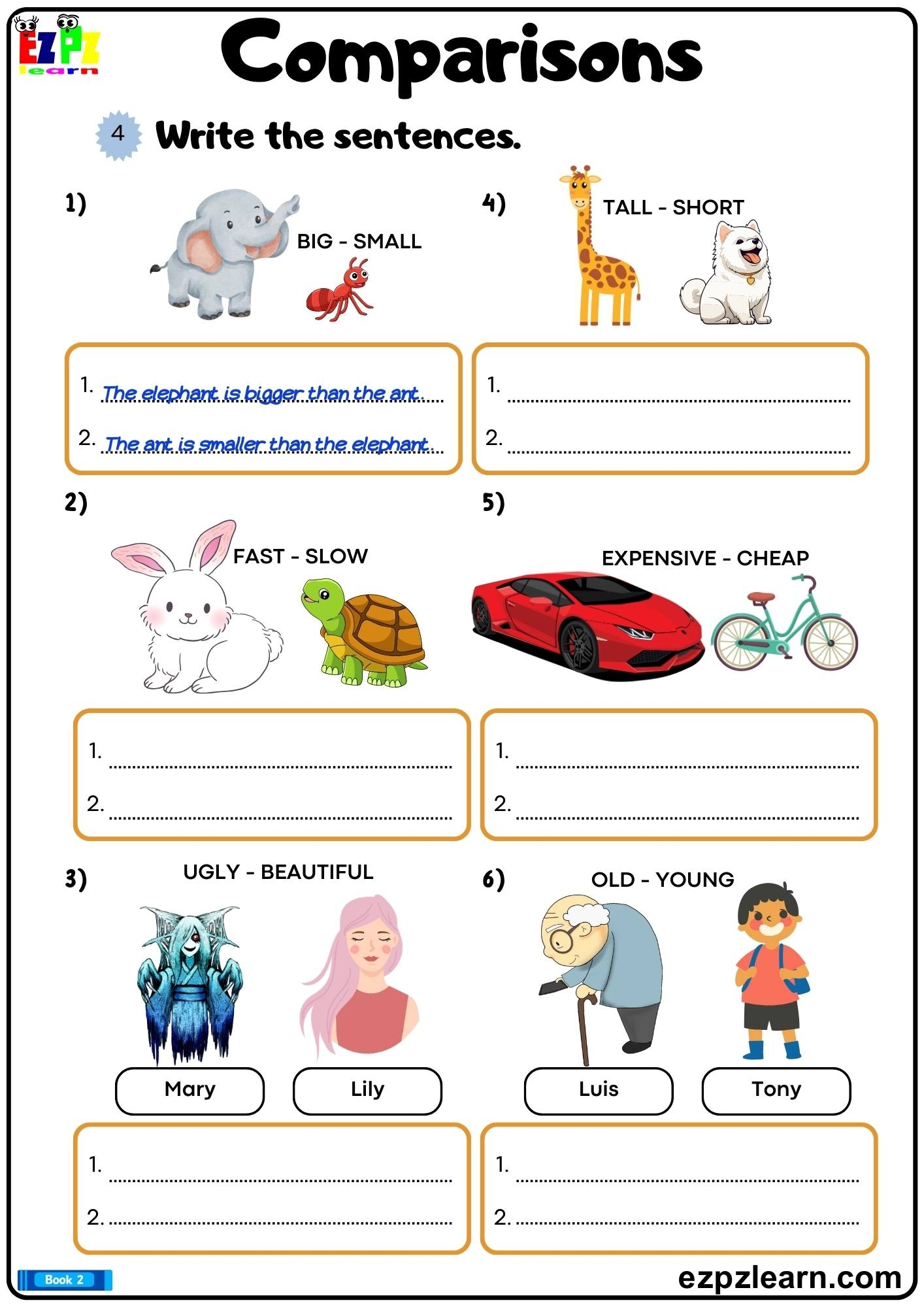 Comparative And Superlative Adjectives Write The Sentences Using The Correct Comparative Forms Of The Adjectives Printable Grammar Worksheet PDF Ezpzlearn