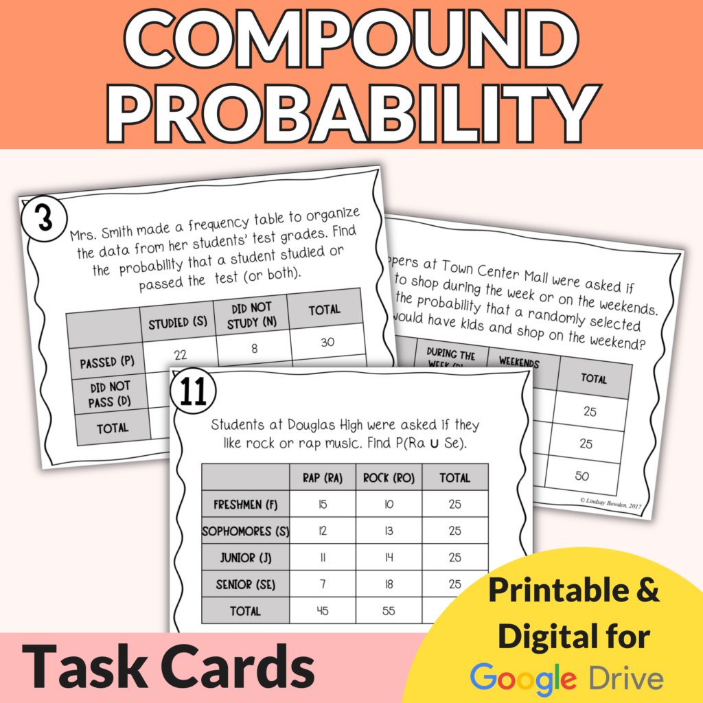 Compound Probability Task Cards Lindsay Bowden Compound Probability Task Cards Lindsay Bowden