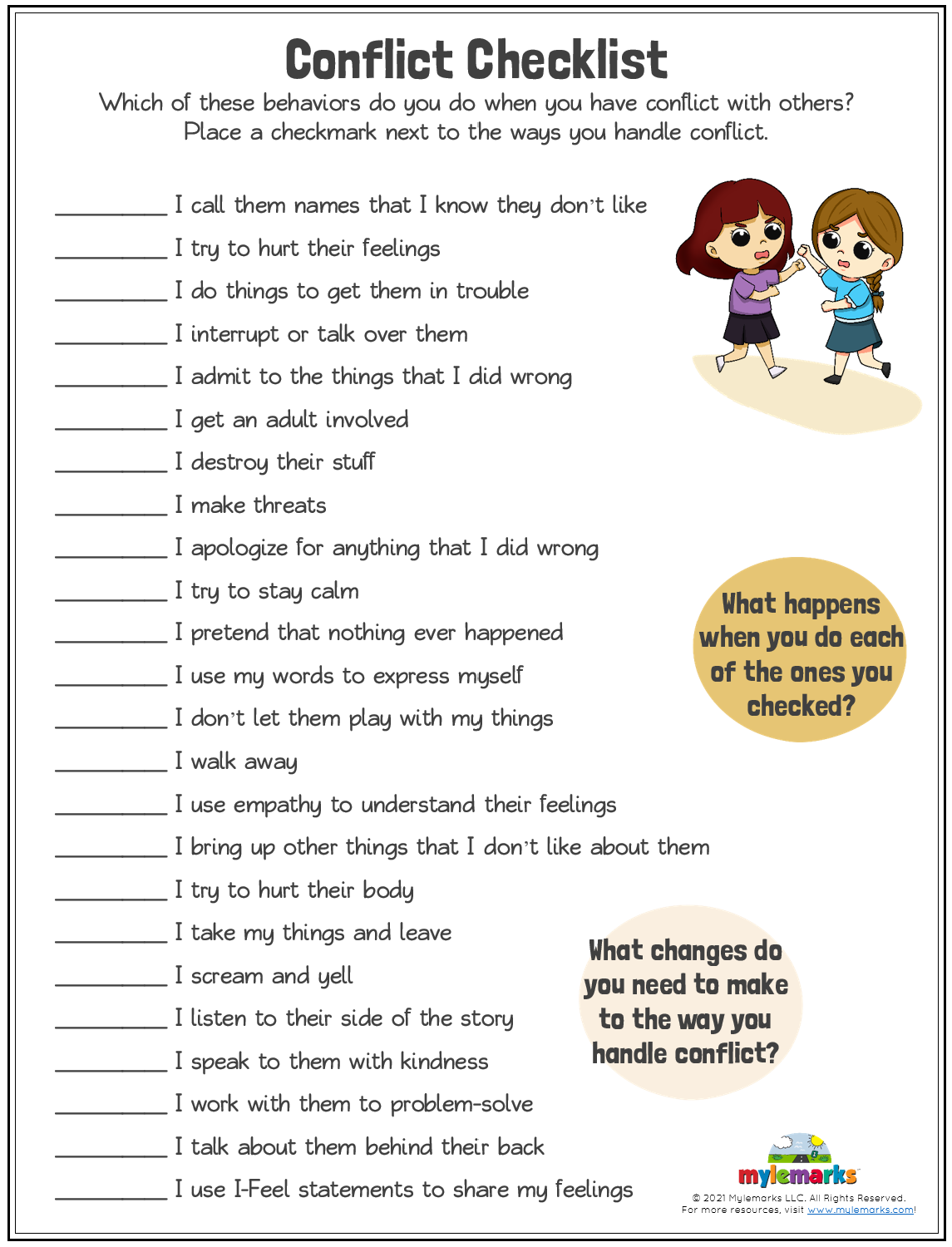 Free Printable Conflict Resolution Worksheets