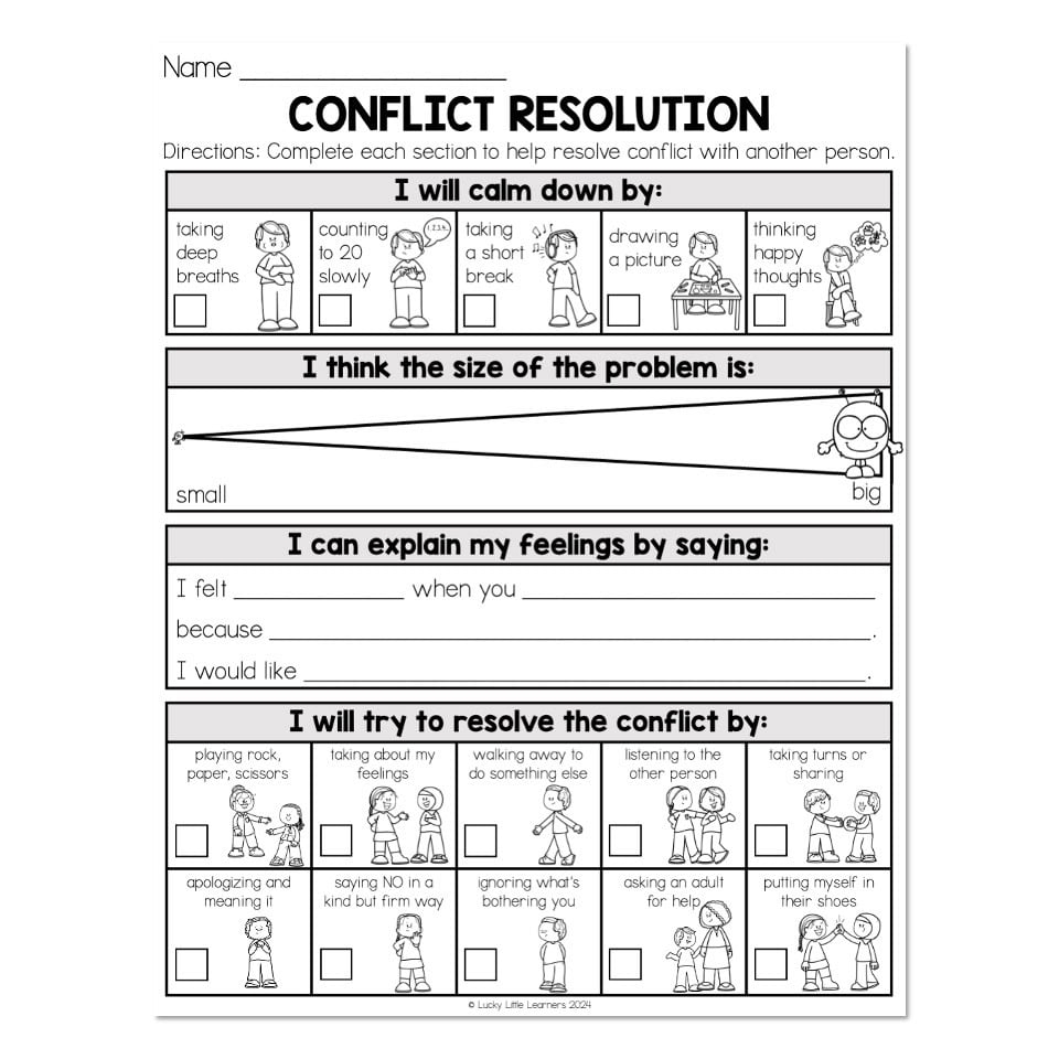 Conflict Resolution Worksheet Lucky Little Learners
