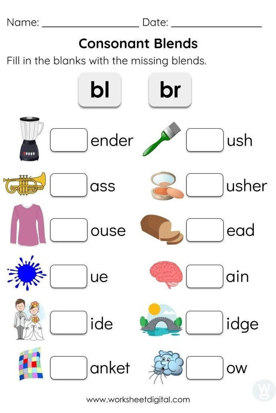 Consonant Blends Worksheets For Kindergarten Preschool Homeschool Educational Printables Homework Worksheets Blend Sounds Etsy
