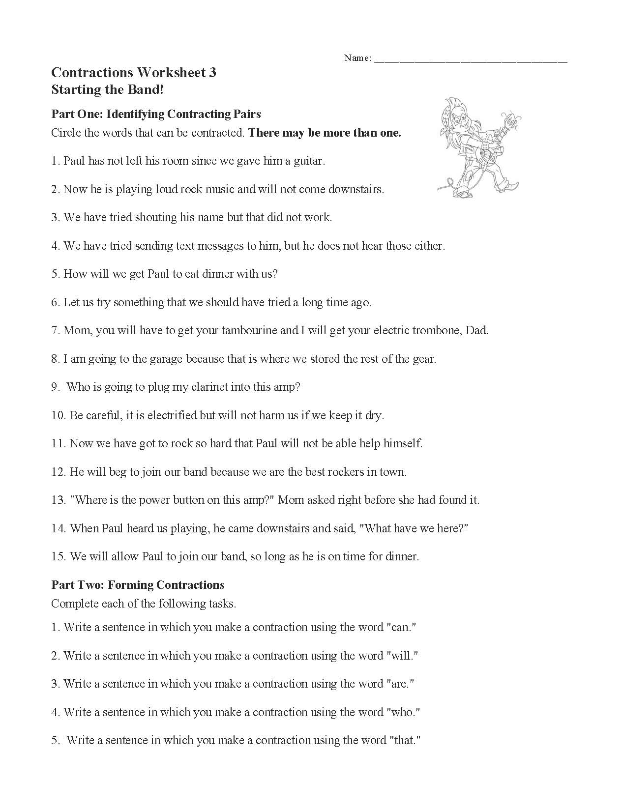 Contractions Printable Worksheets Free