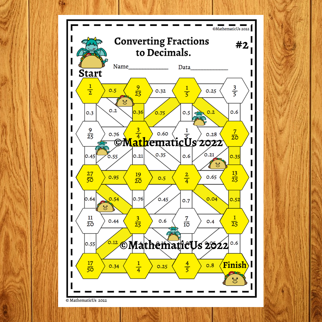 Converting Fractions To Decimals Mazes Converting Fractions To Decimals Mazes