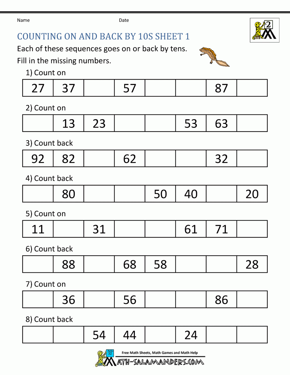 Count By Tens Worksheets