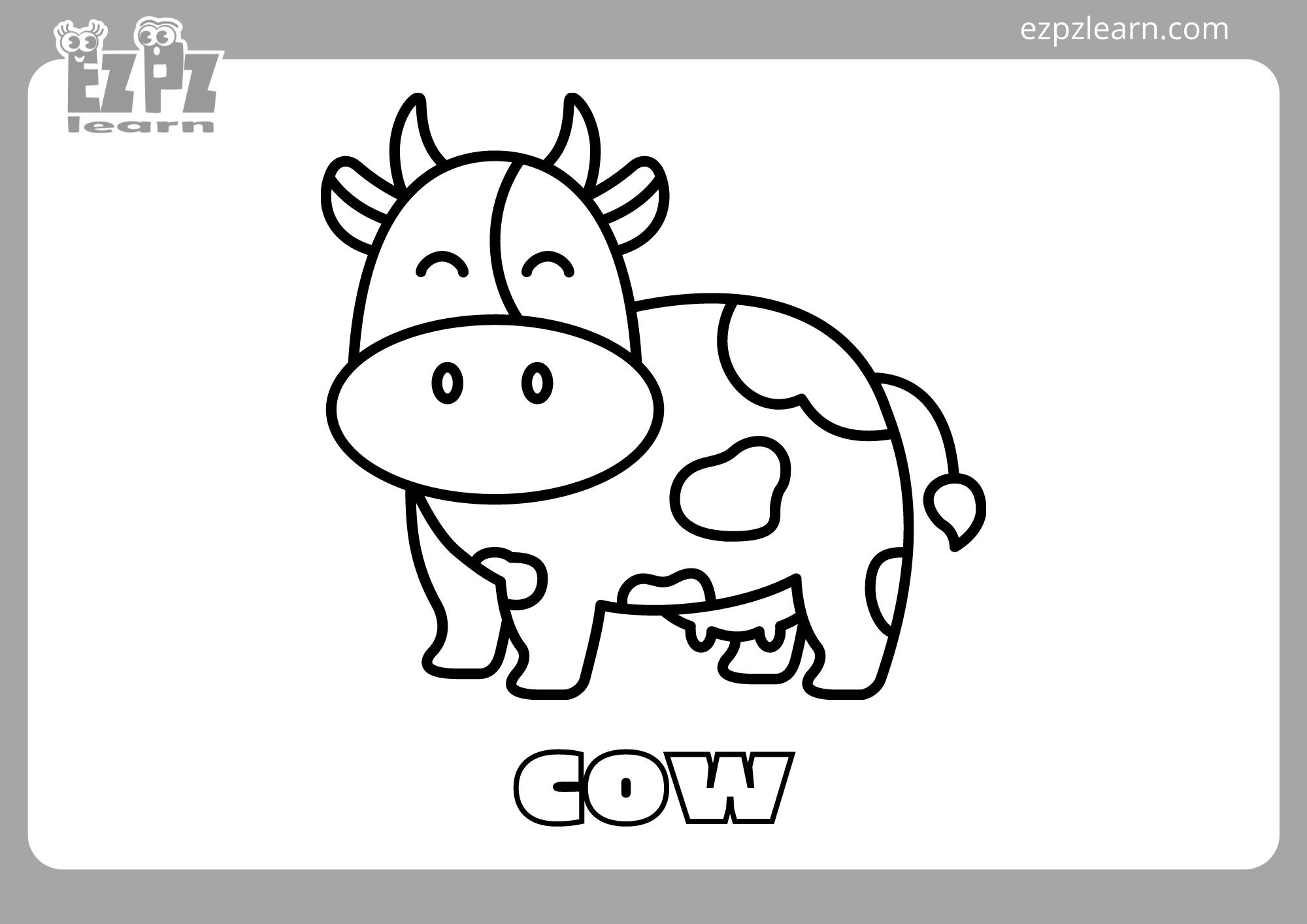 Cow Coloring Flashcard Page For Kindergarten And Preschool Cow Coloring Flashcard Page For Kindergarten And Preschool