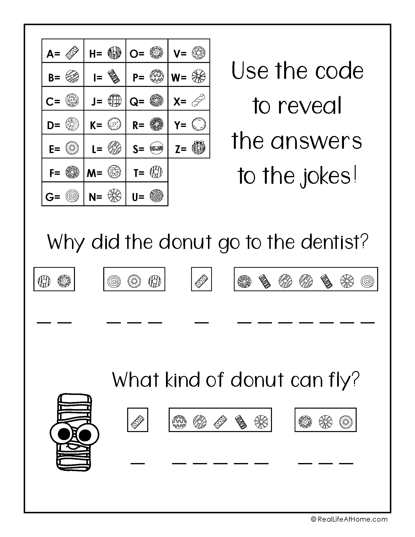 Crack The Code Puzzles Free Printable Featuring Donut Jokes Crack The Code Puzzles Free Printable Featuring Donut Jokes