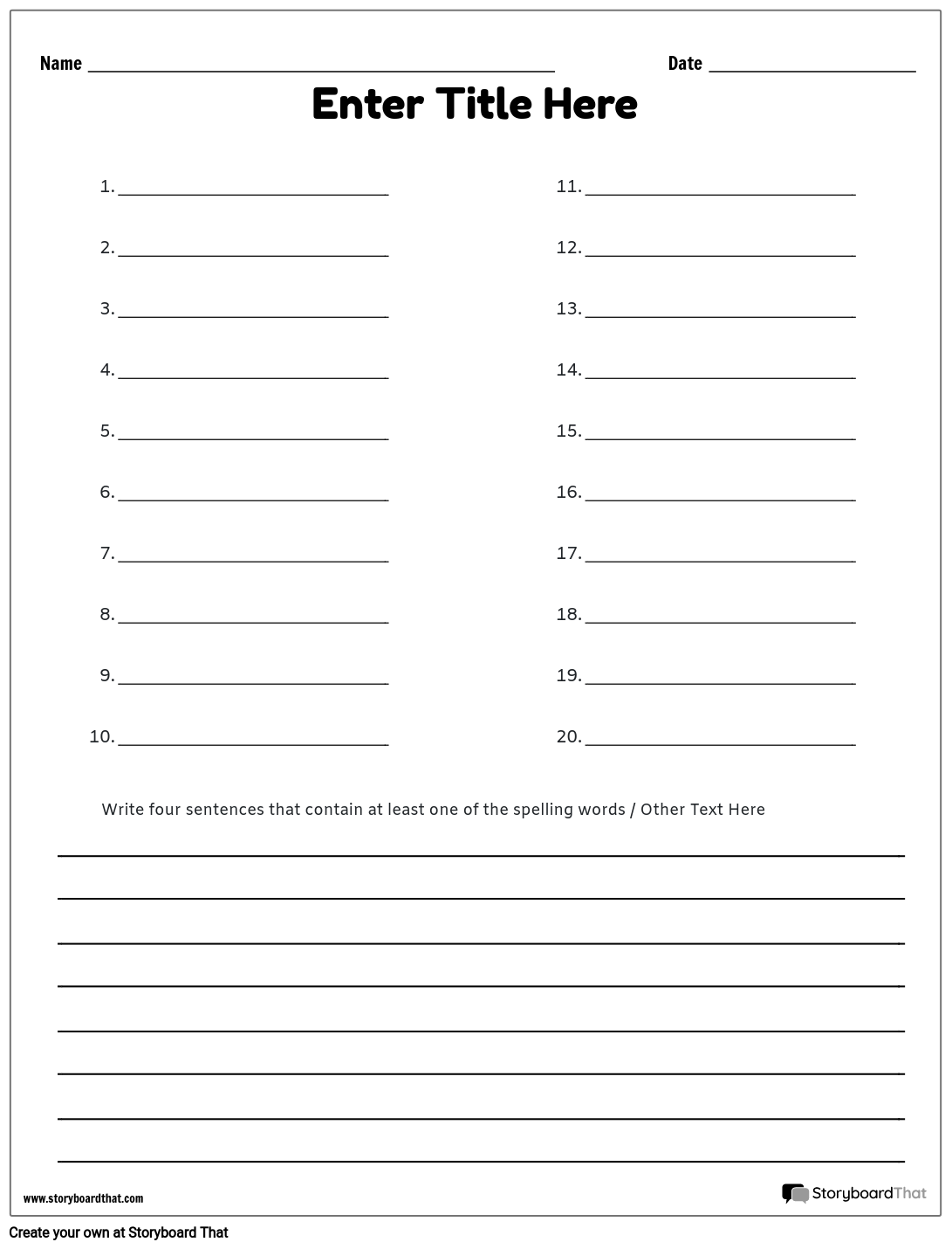 Free Printable Blank Spelling Practice Worksheets