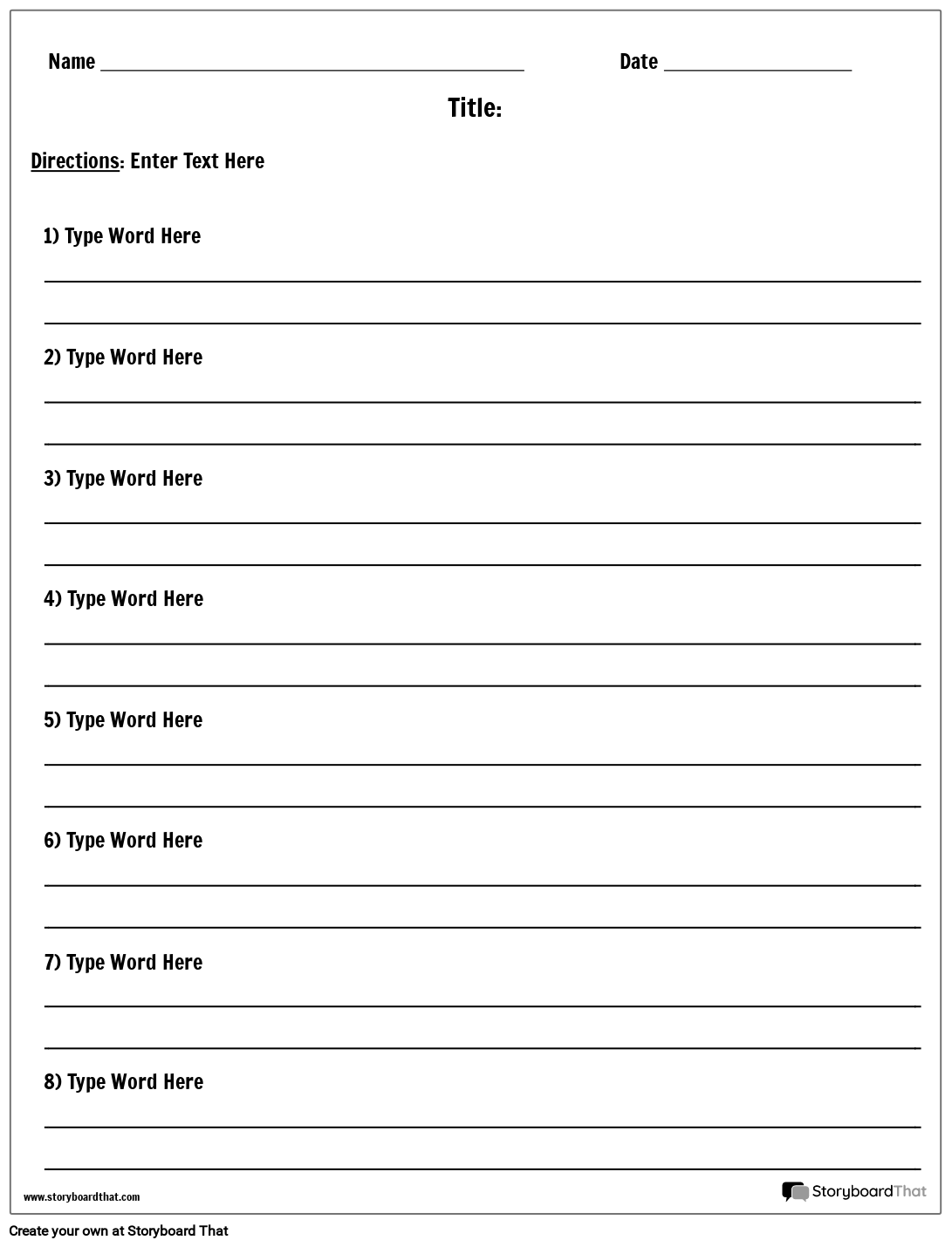 Create Free Worksheet Definition Templates