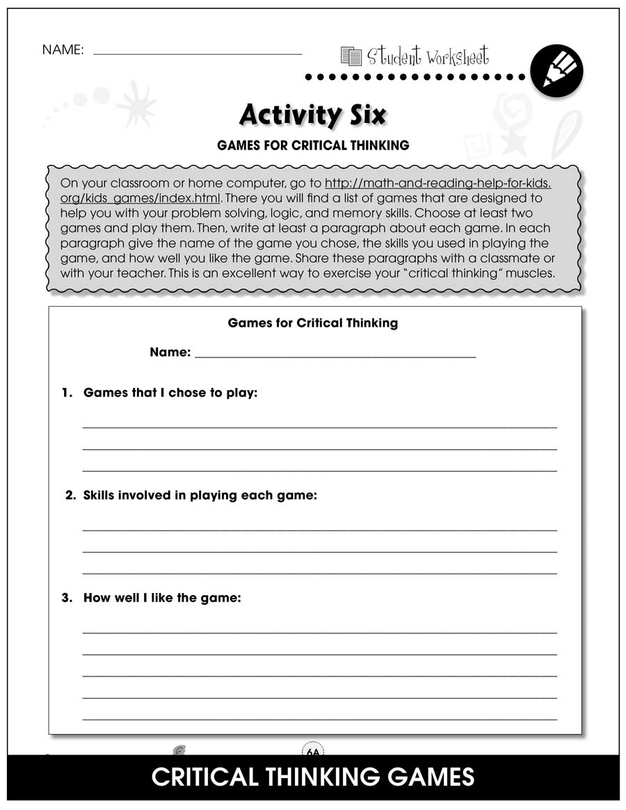Critical Thinking BONUS WORKSHEETS Grades 5 To 8 EBook Worksheets Library