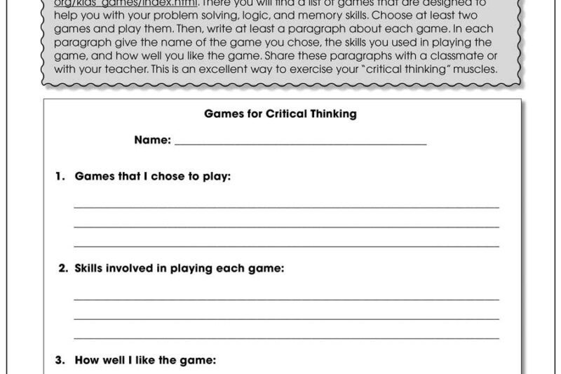 Critical Thinking Reading Comprehension Worksheets