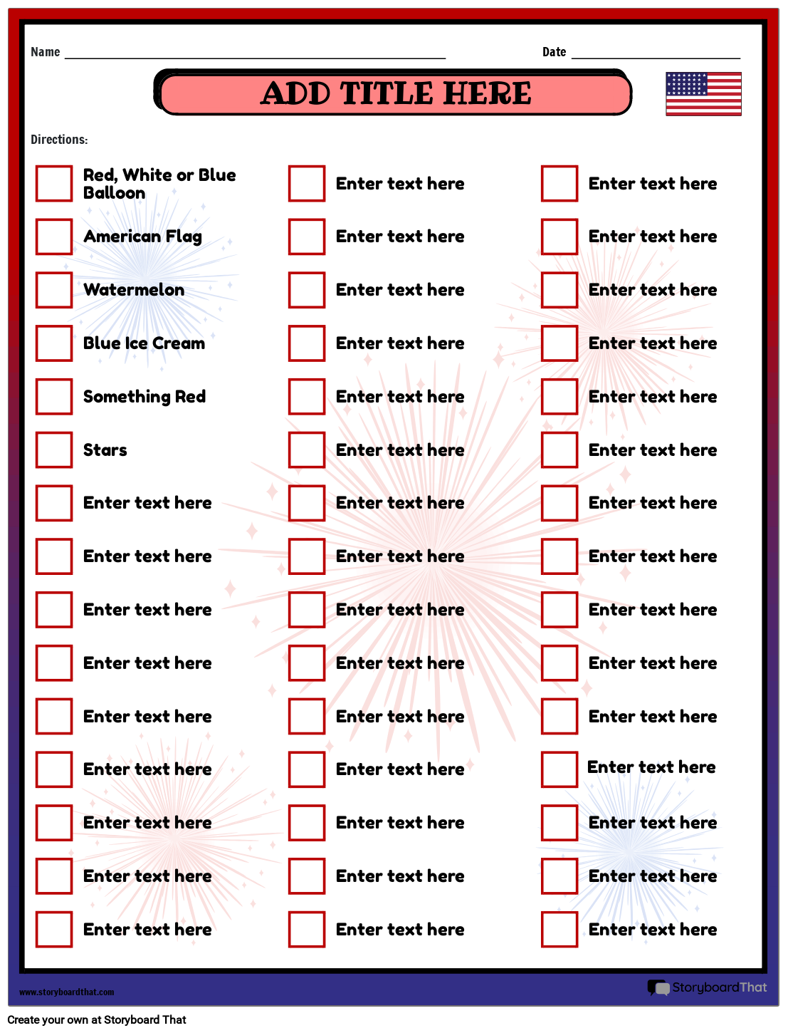 Customizable U0026 Free 4th Of July Worksheets StoryboardThat