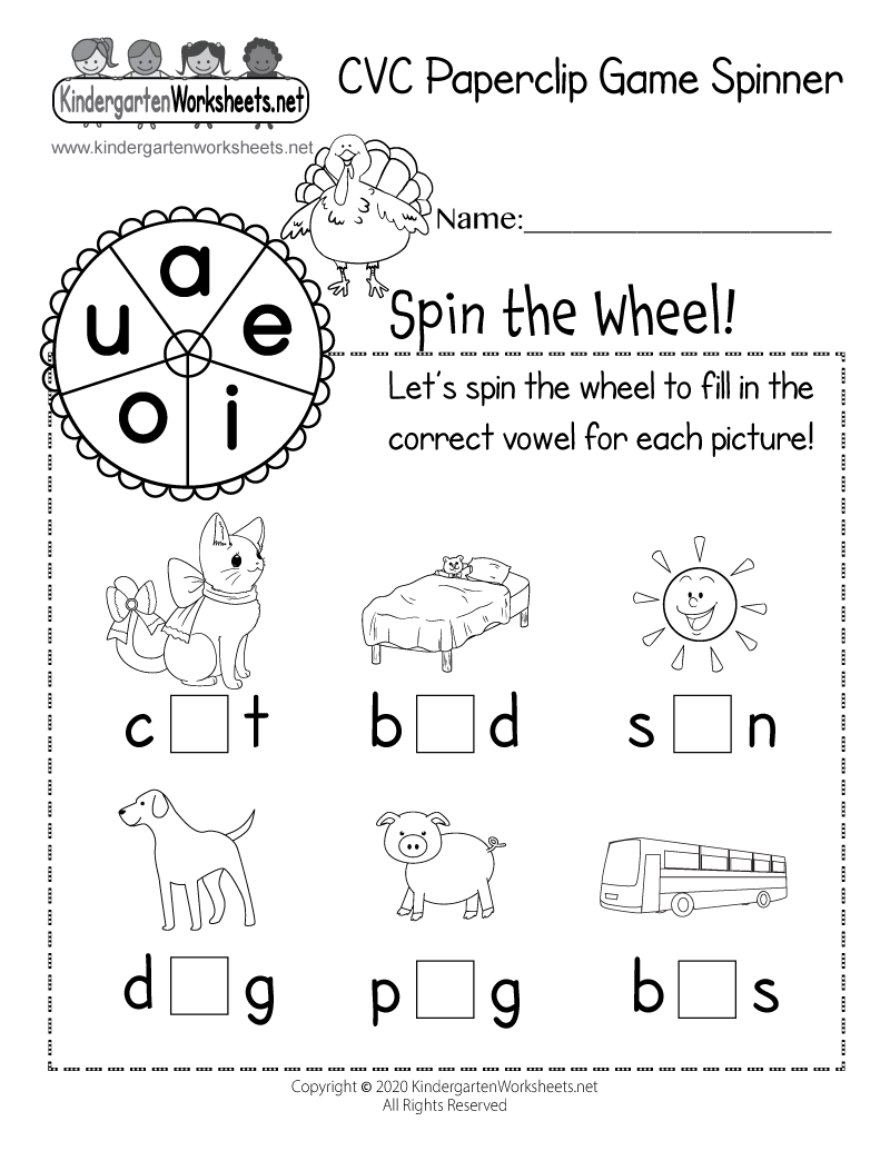 CVC Paperclip Game Spinner Worksheet Free Printable Digital U0026 PDF