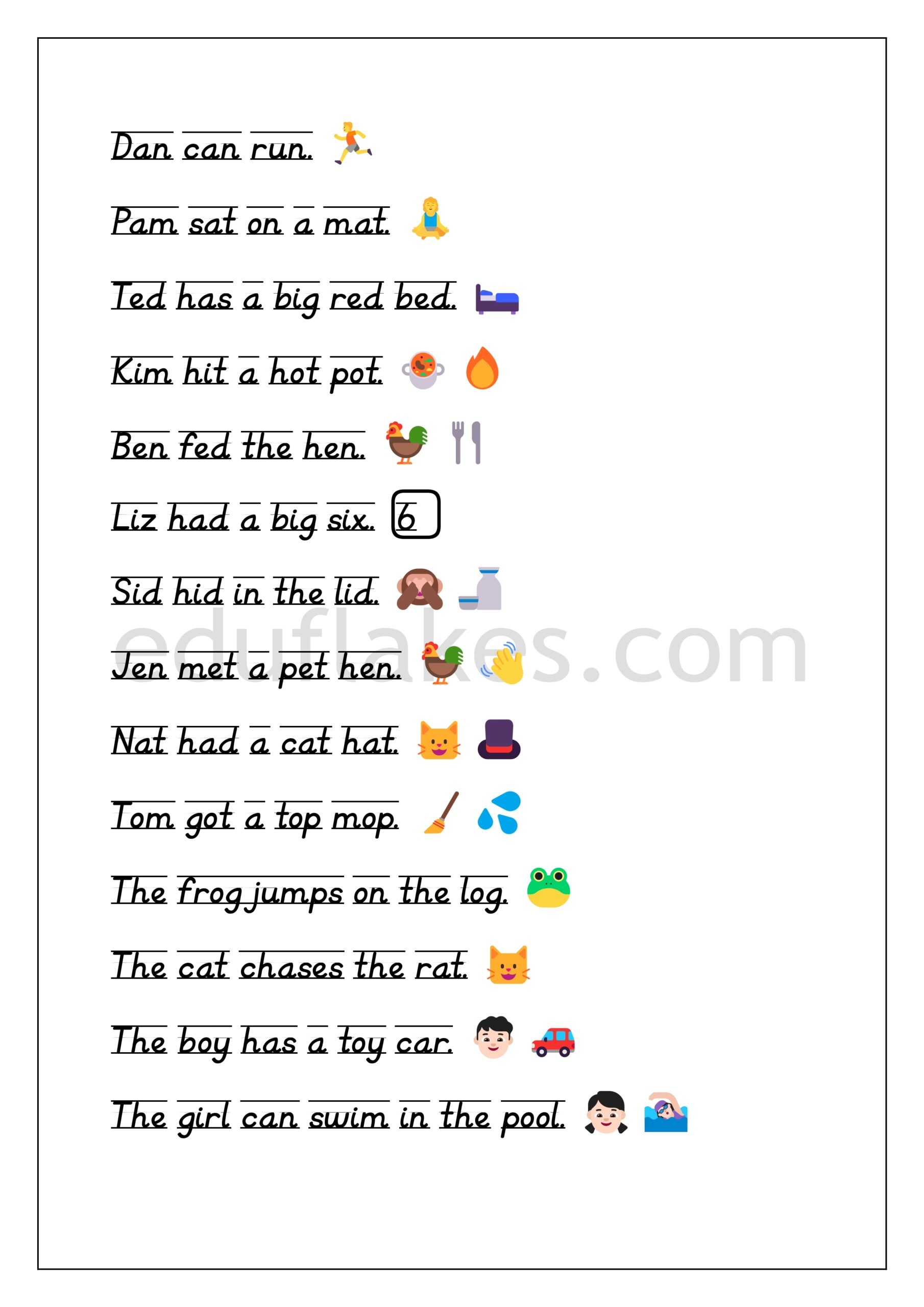 CVC Sentences Worksheets For Kindergarten Reading Free Pdf Eduflakes