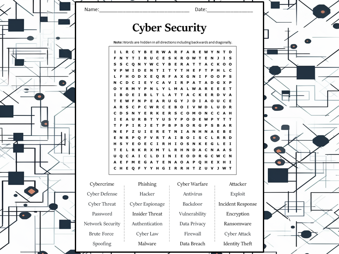 Cyber Security Word Search Puzzle Worksheet Activity Teaching 