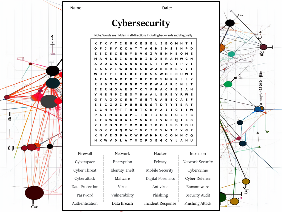 Cybersecurity Word Search Puzzle Worksheet Activity Teaching 
