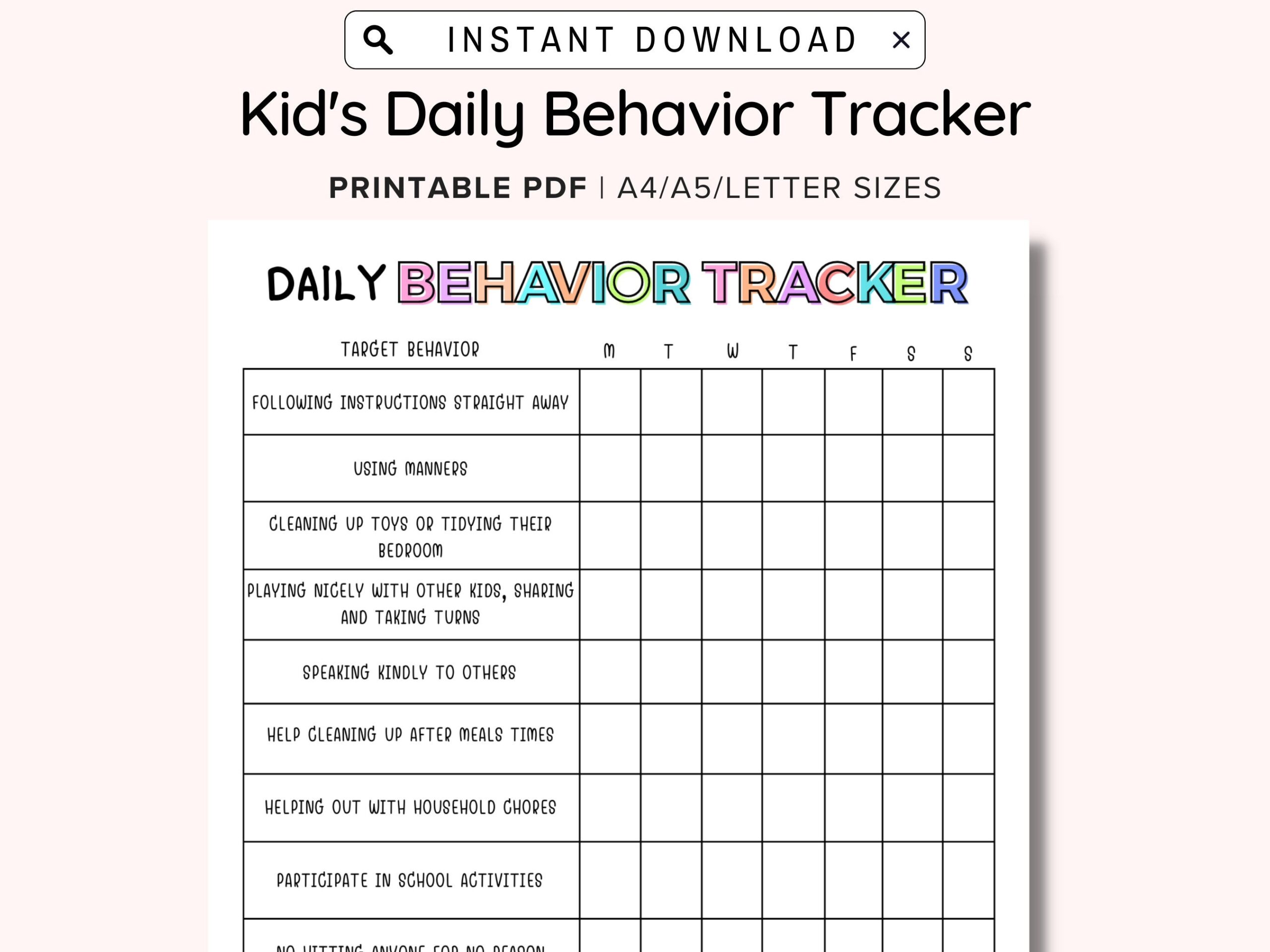 Daily Behavior Chart For Kids Printable Good Behavior Tracking Children Behavior Chart Home Classroom Kid s Chore Checklist A4 A5 PDF Etsy UK