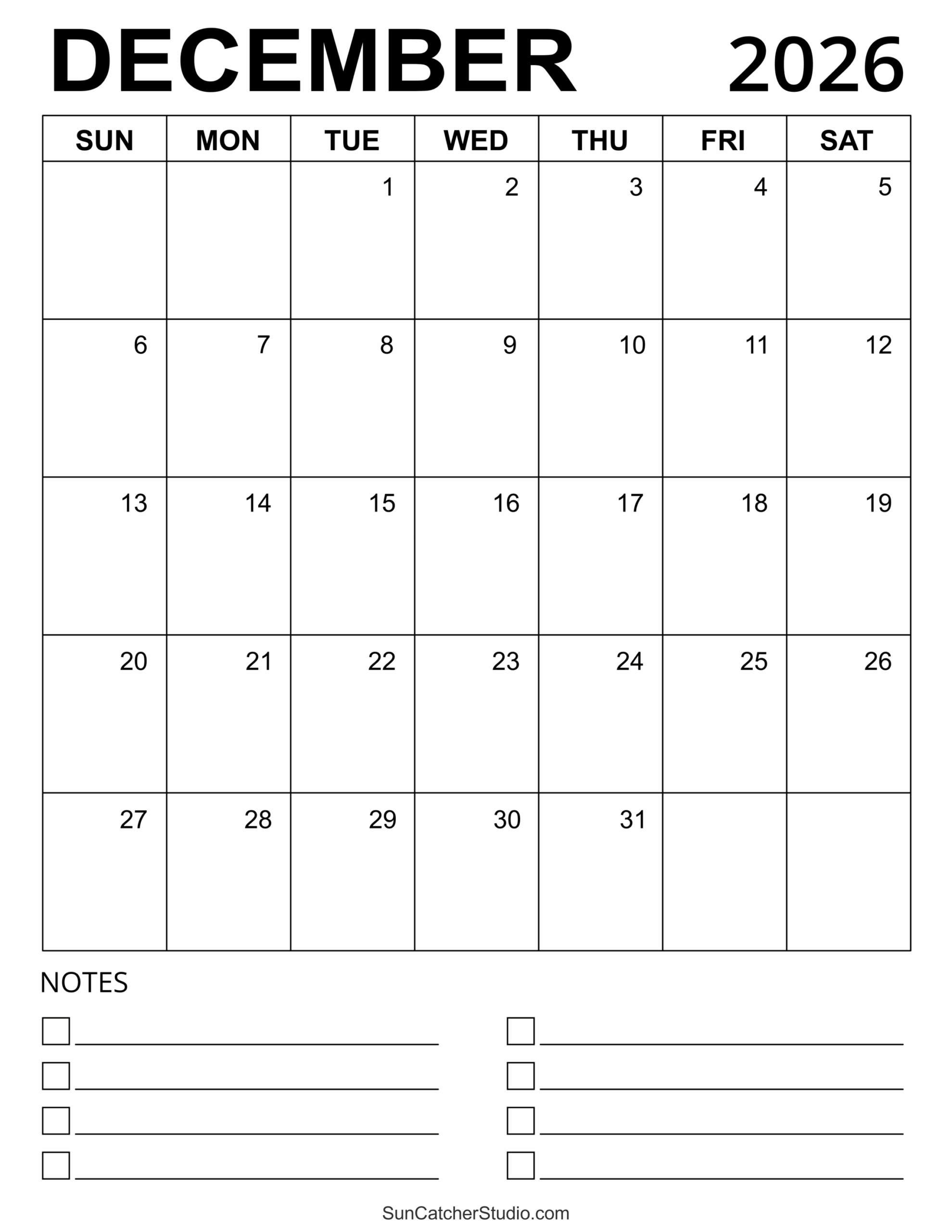 December 2026 Calendar Free Printable Free Printables 