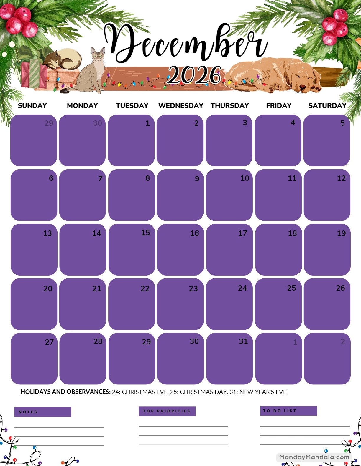 Preschool Printable December 2026 Calendar