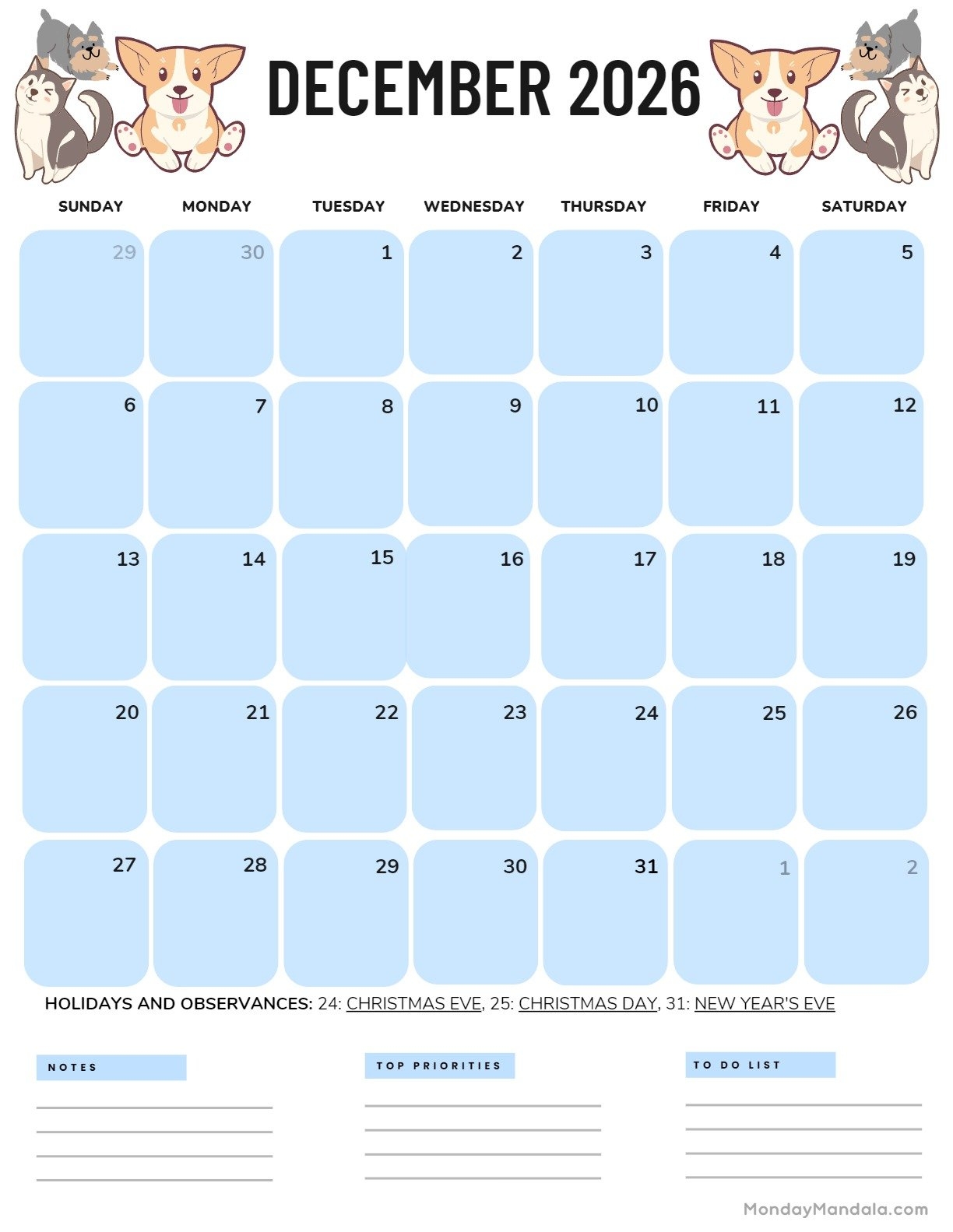 December 2026 Calendars 52 Free PDF Printables 