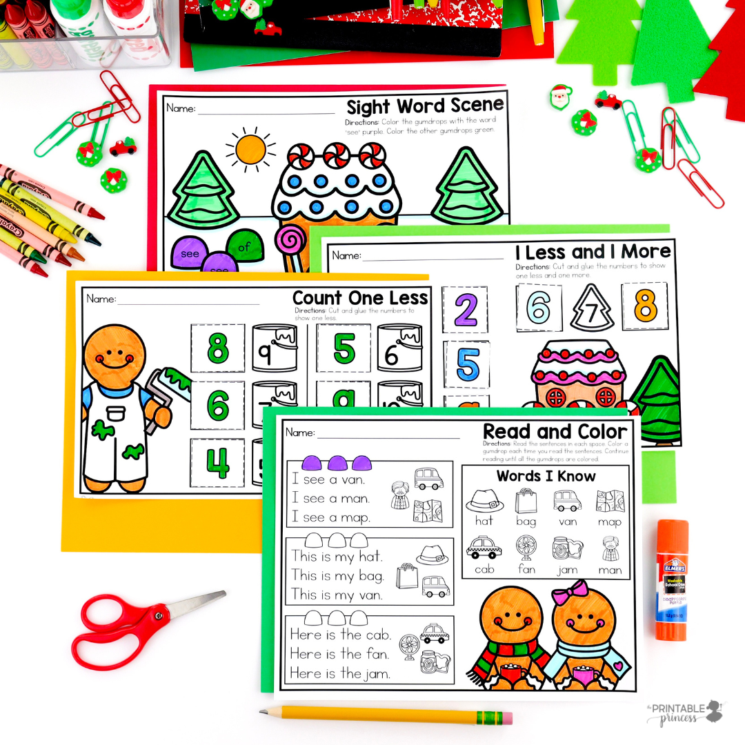 December Literacy And Math Worksheets For Kindergarten The Printable Princess
