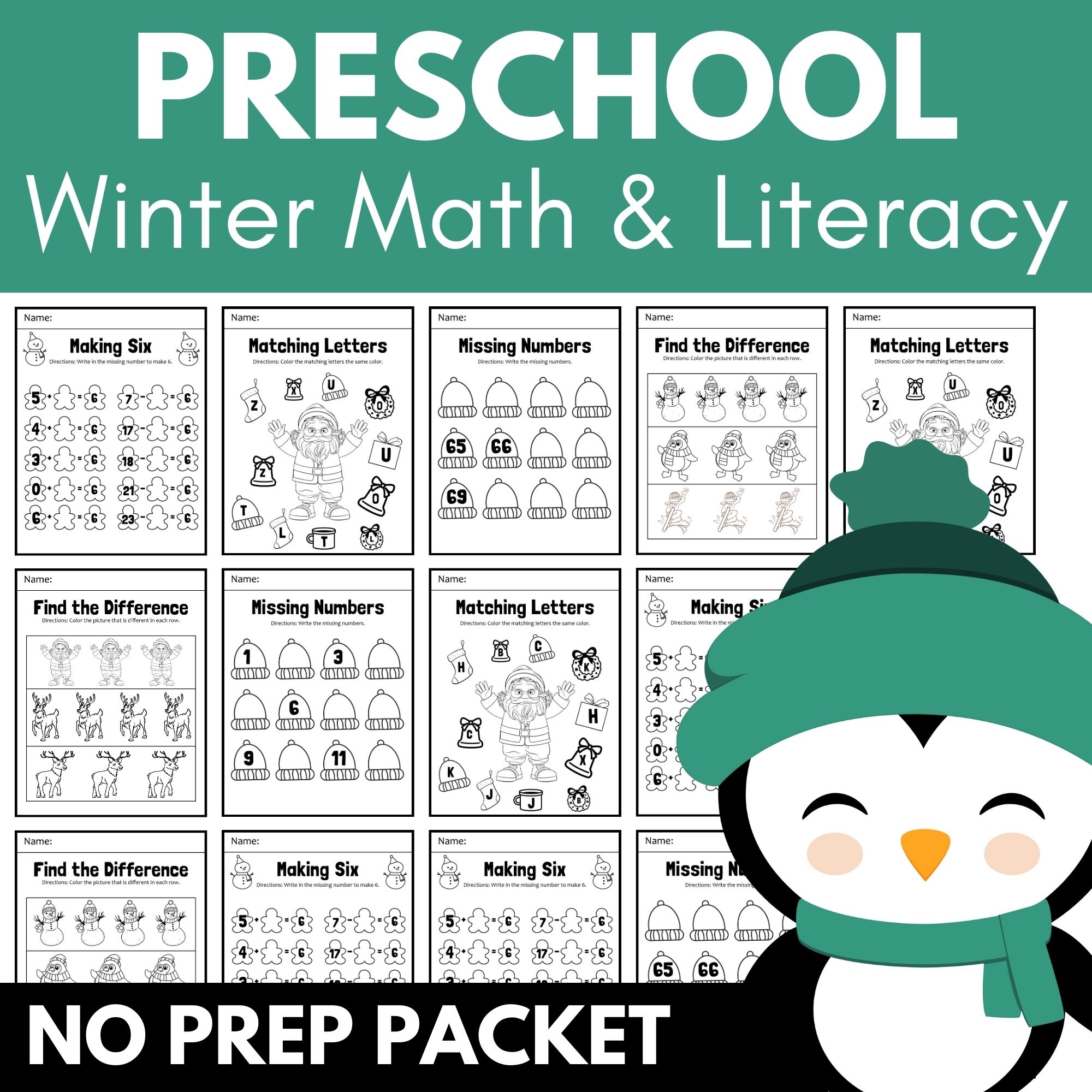 December Winter Math And Literacy Packet NO PREP Preschool 