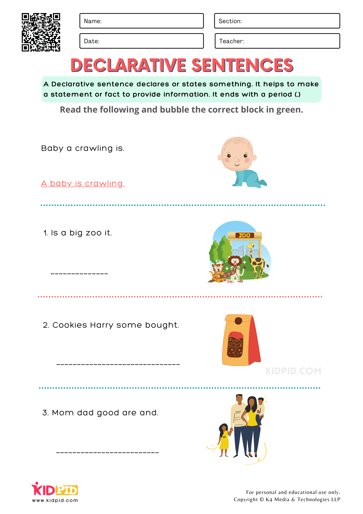 Declarative Sentence Free Printable Worksheets For Grade 1 Kidpid