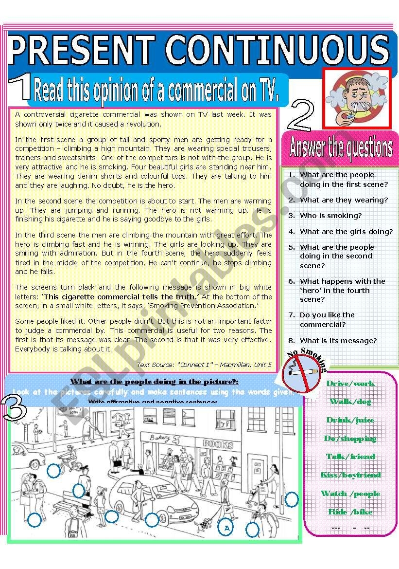 Esl Worksheets Reading Comprehension Present Continuous Esl Worksheets Reading Comprehension Present Continuous