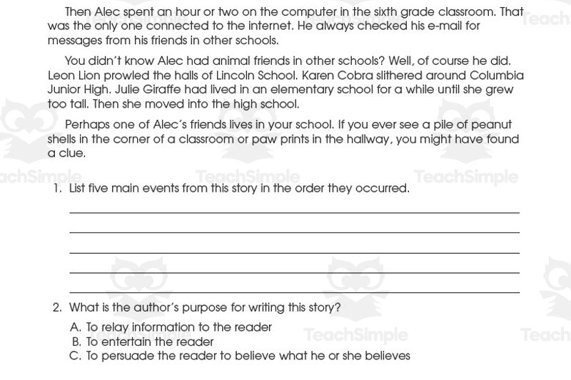 Reading Comprehension Worksheets Common Core