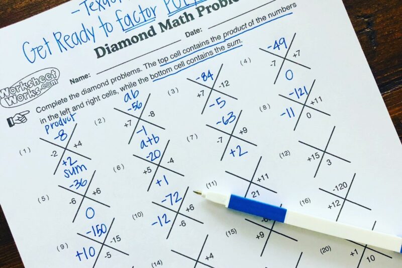 Diamond Math Problems Worksheet