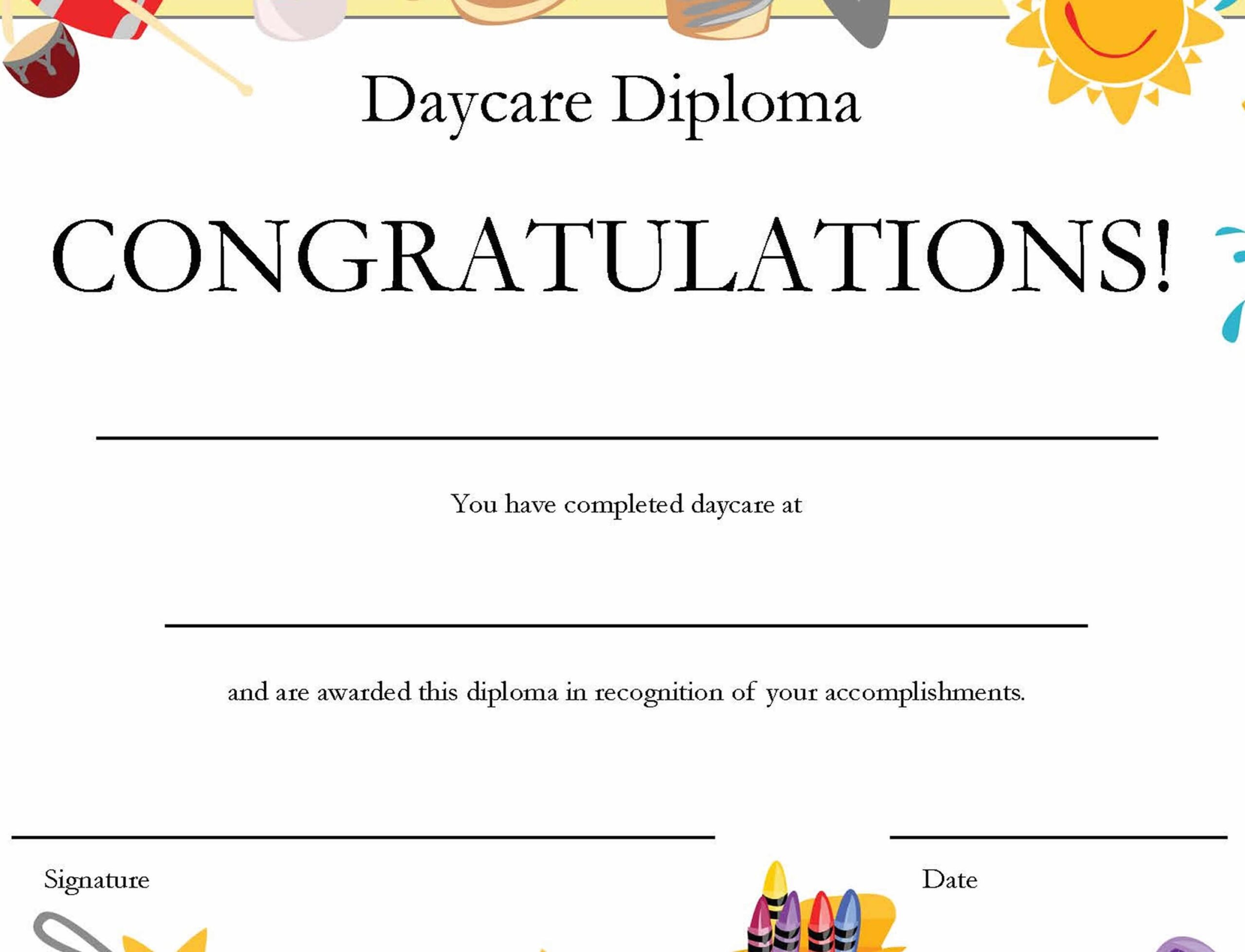 DIPLOMA CERTIFICATE For Preschool Or Daycare Printable PDF With 