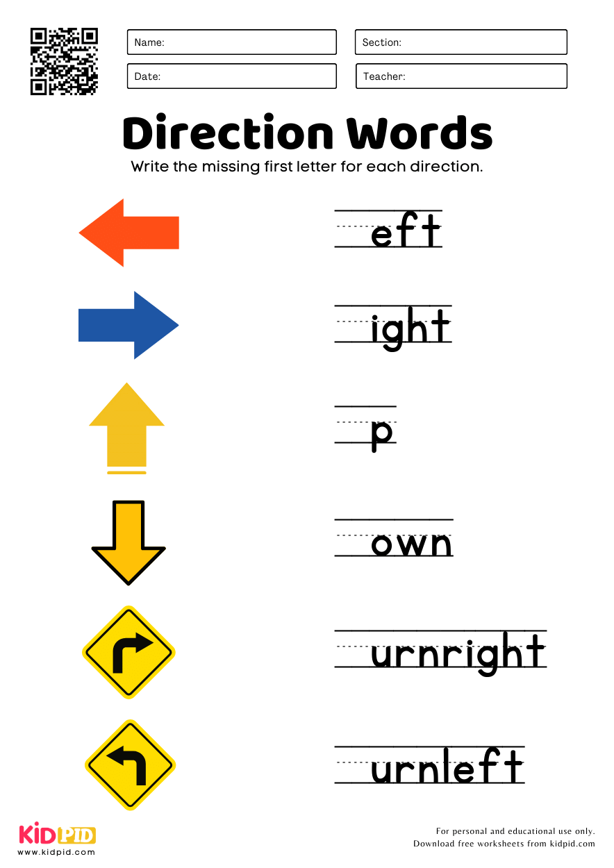 Direction Vocabulary Worksheet For Kindergarten Kidpid Direction Vocabulary Worksheet For Kindergarten Kidpid
