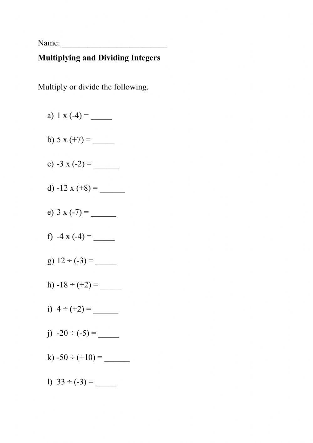 Dividing Integers Worksheet printable Online Answers Examples Worksheets Library Dividing Integers Worksheet printable Online Answers Examples Worksheets Library