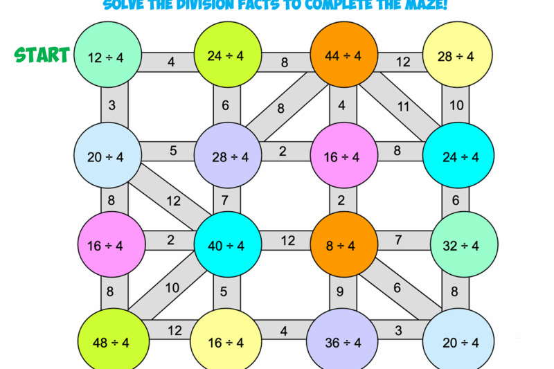 Maze Division Worksheets