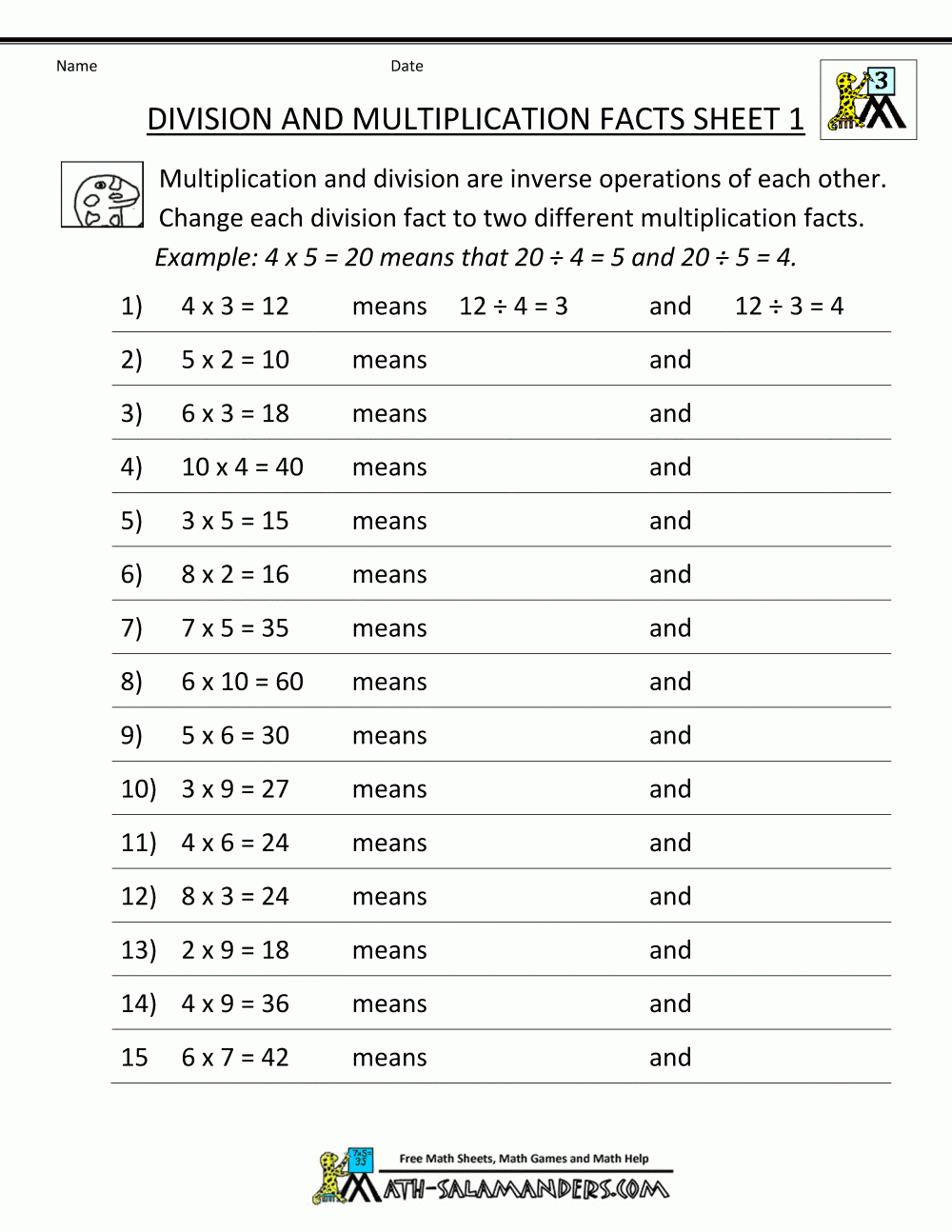 Free Printable Math Facts Practice Worksheets Free Printable Math Facts Practice Worksheets