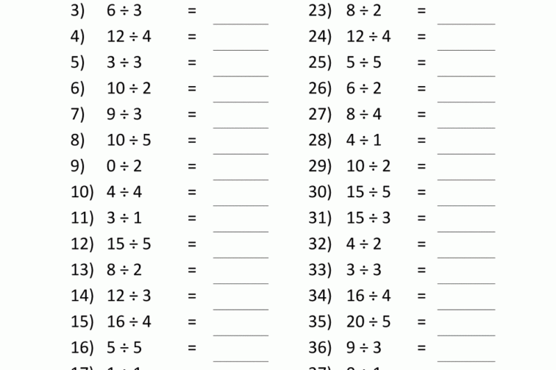 Free Printable Division Facts Worksheets