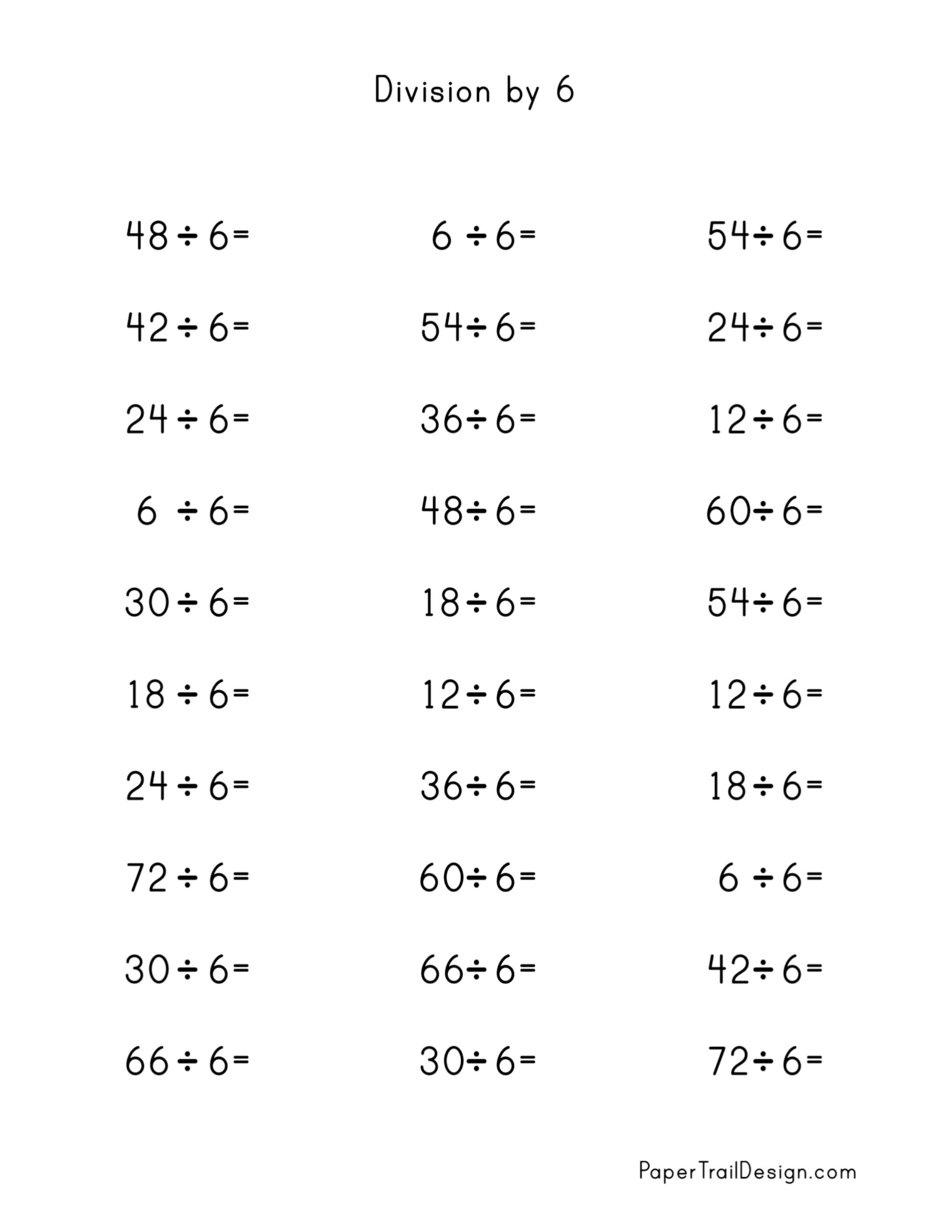 Division Worksheets For Division Facts 1 12 Paper Trail Design