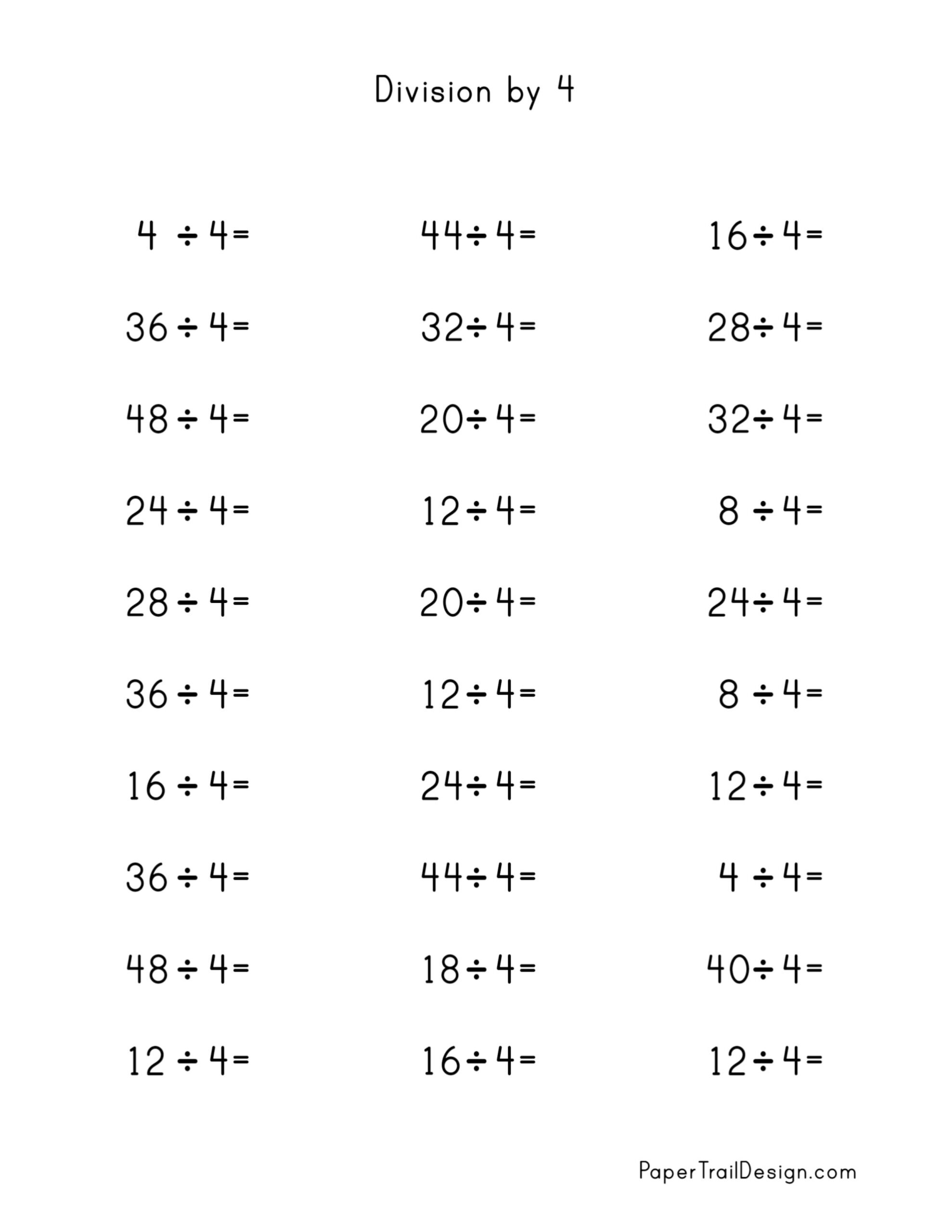 Division Worksheets For Division Facts 1 12 Paper Trail Design Worksheets Library