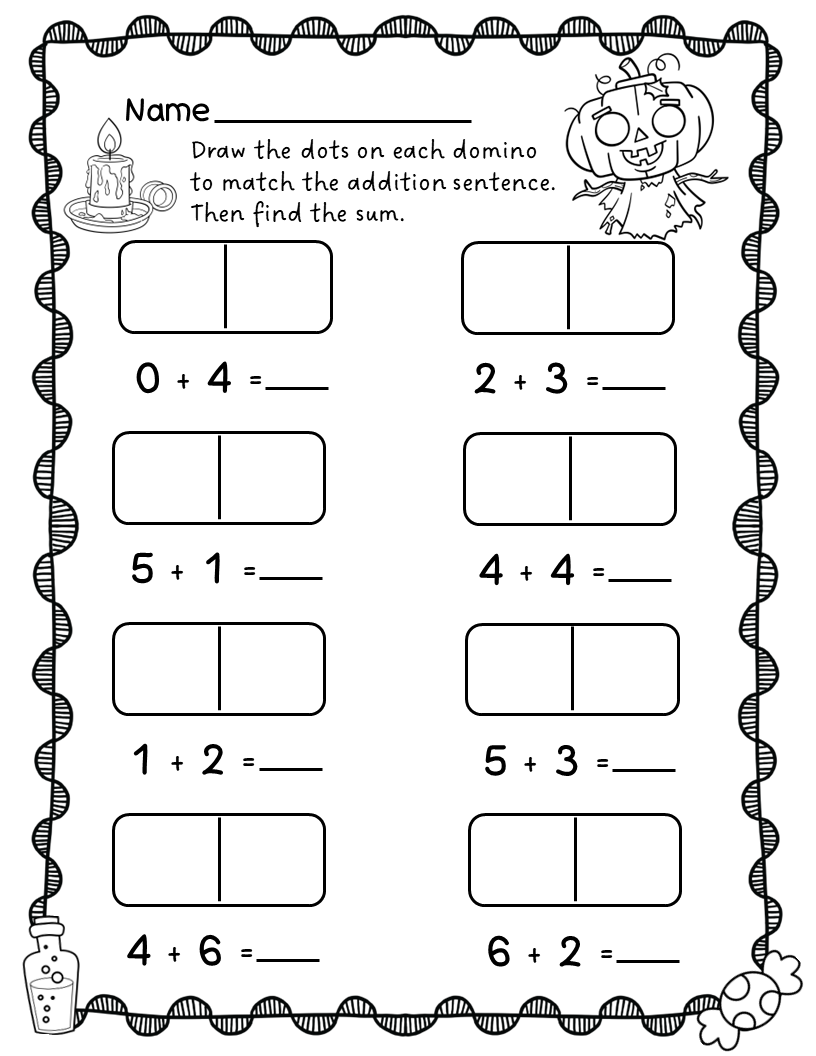 Domino Math Worksheet Kindergarten