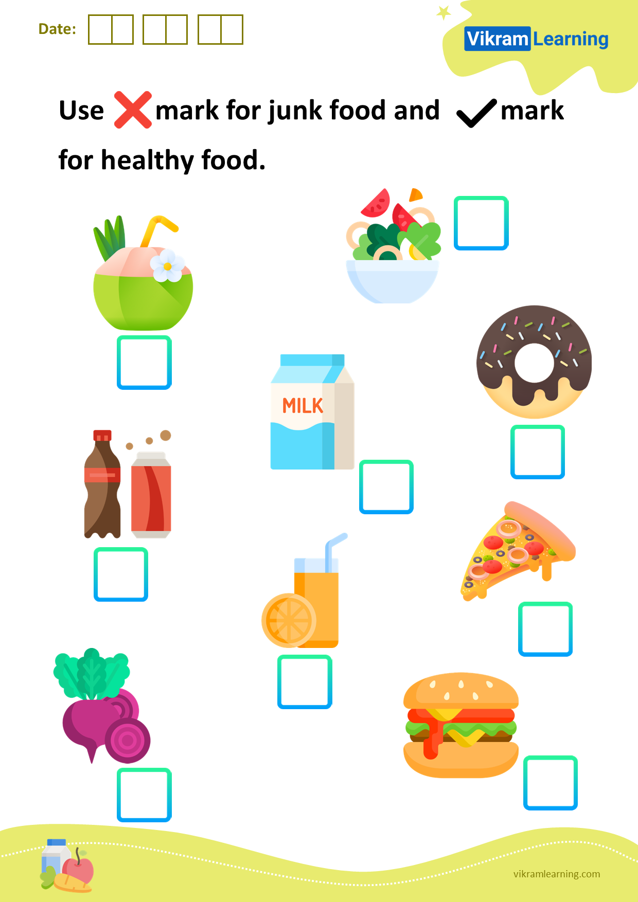 Download Use The x Mark For Junk Food And The Right Mark For Healthy Food Worksheets Vikramlearning
