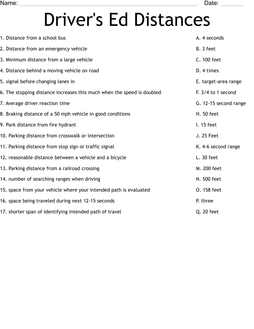Drivers Ed Distances Worksheet WordMint Worksheets Library Drivers Ed Distances Worksheet WordMint Worksheets Library