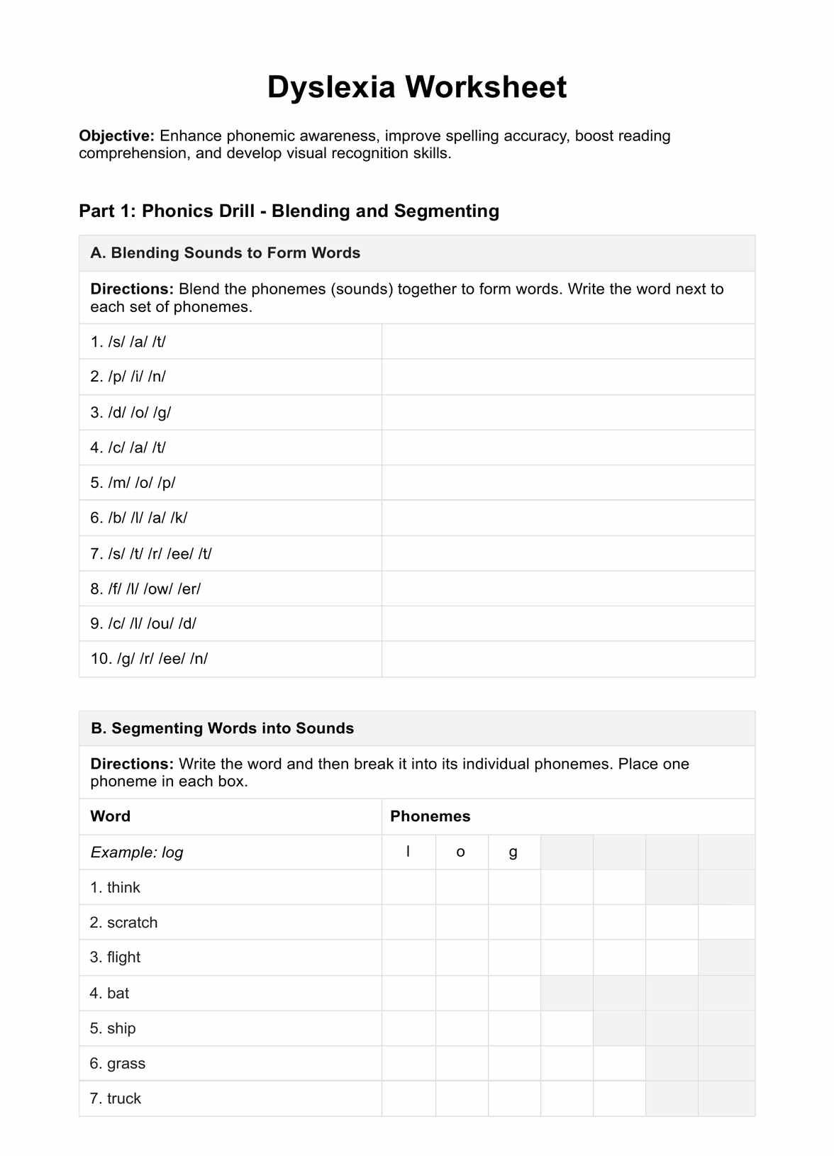 Free Printable Dyslexia Exercises Worksheets Free Printable Dyslexia Exercises Worksheets