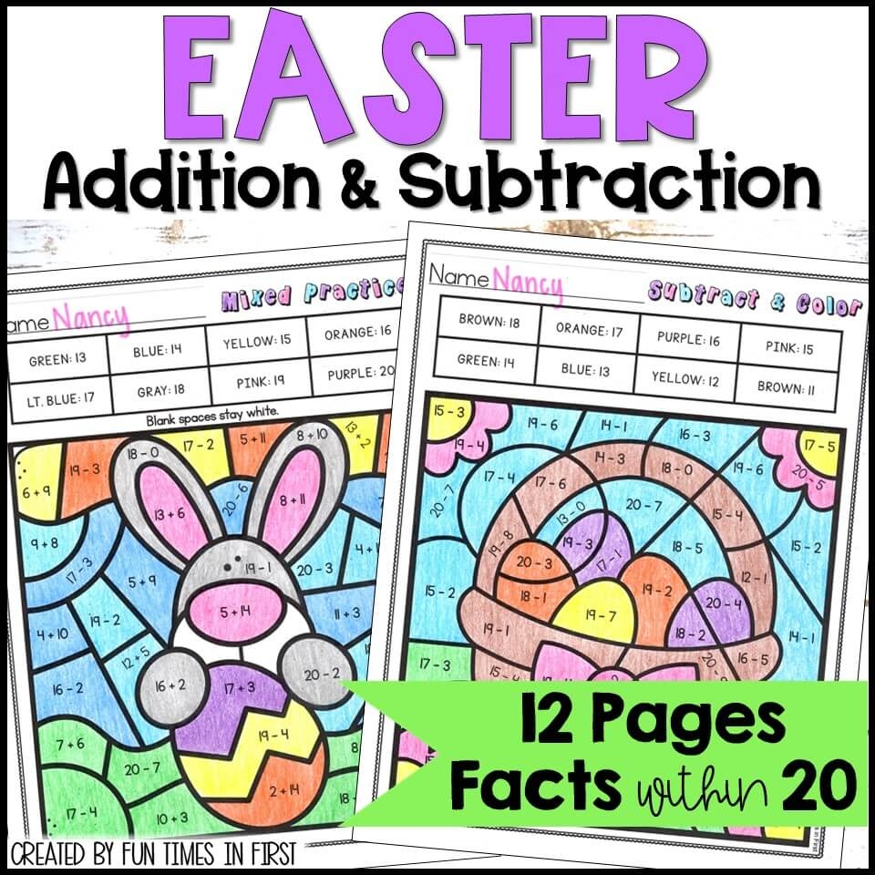 Easter Color By Code Math Worksheets Addition U0026 Subtraction To 20 Easter Color By Code Math Worksheets Addition U0026 Subtraction To 20