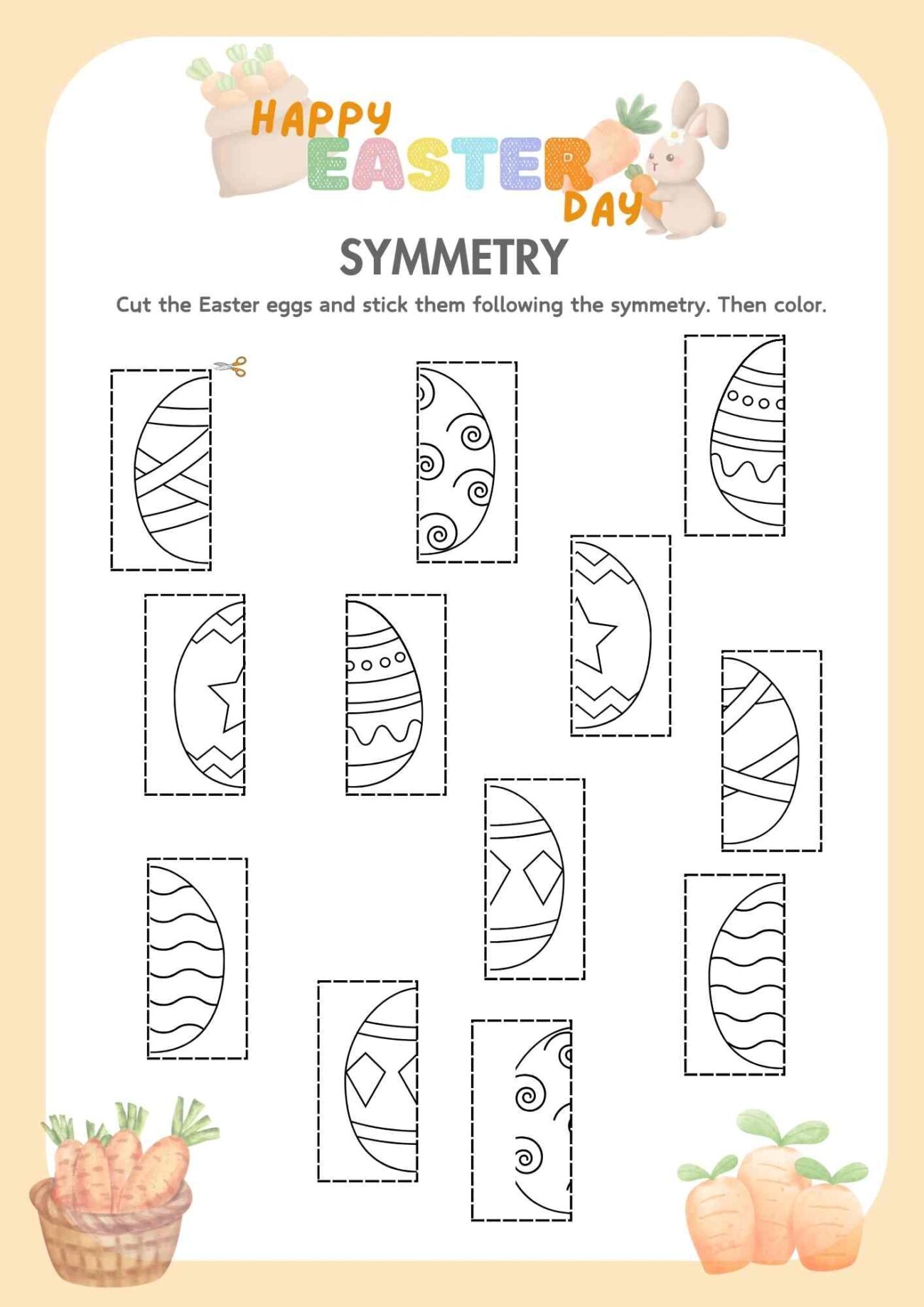 Easter Holiday Color And Cut Symmetry Activity For Kids Downloadable PDF Ezpzlearn