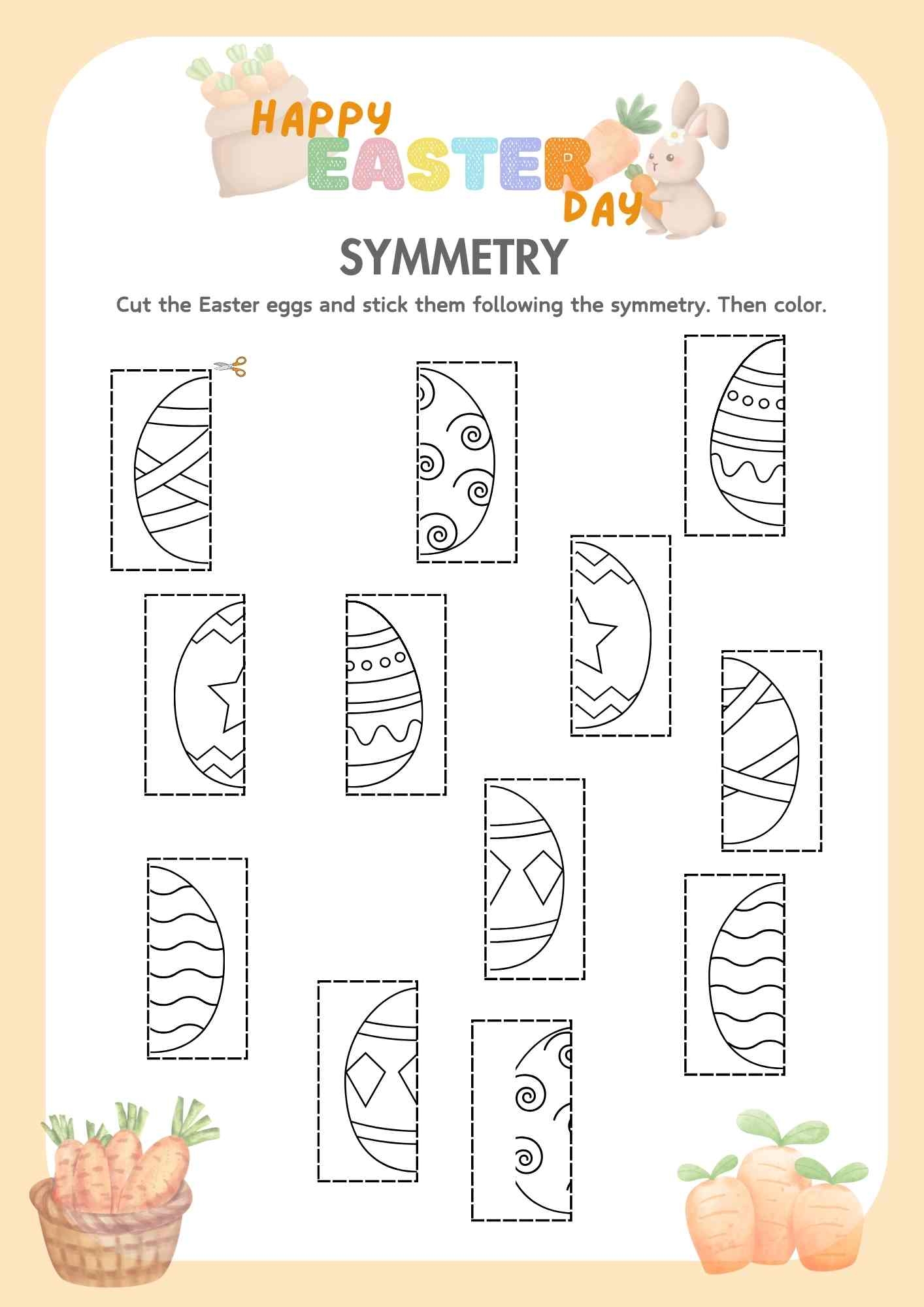 Easter Holiday Color And Cut Symmetry Activity For Kids Downloadable PDF Ezpzlearn