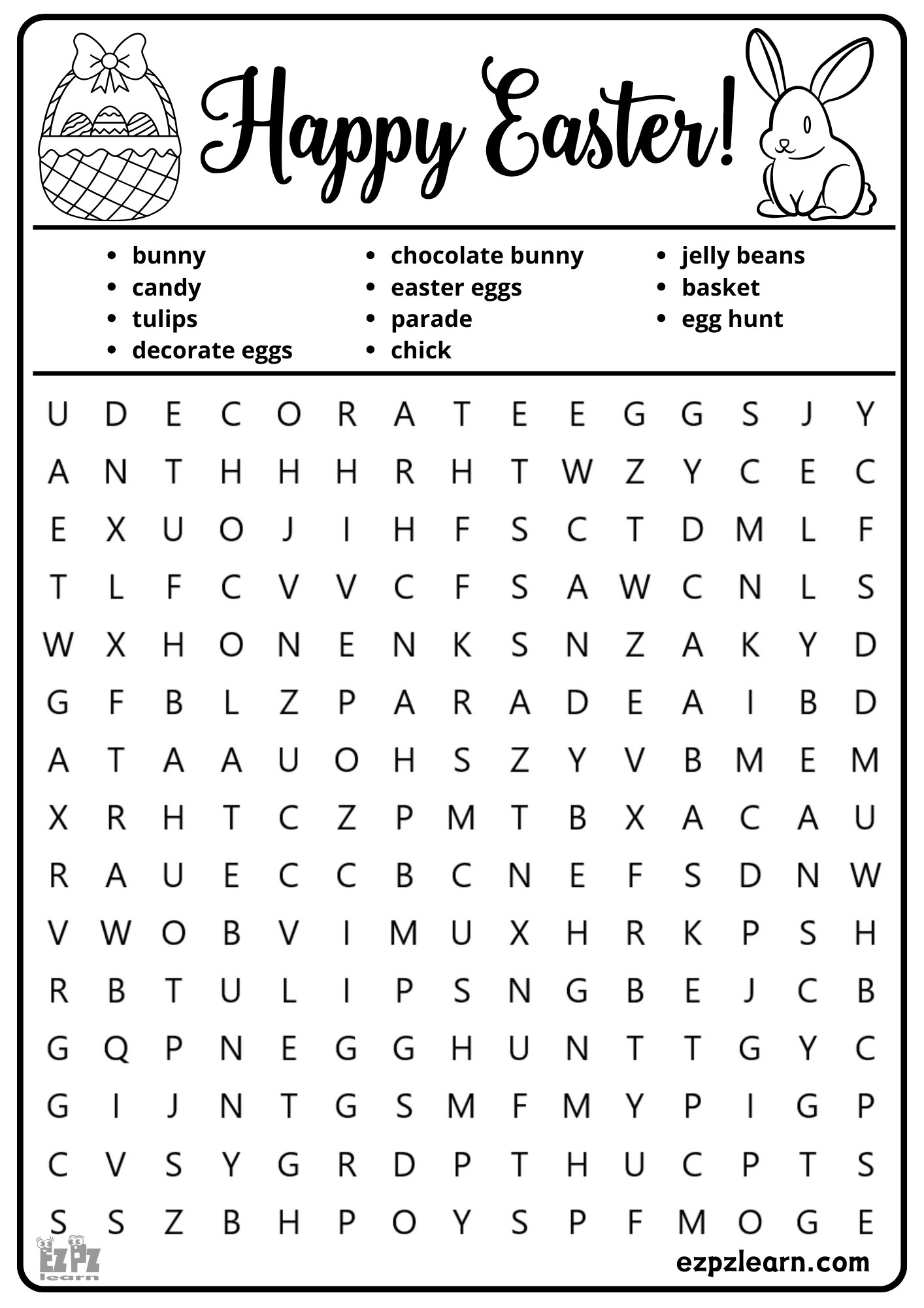 Easter Holiday Vocabulary Word Search For Kids And ESL Students Free Printable PDF Download Ezpzlearn