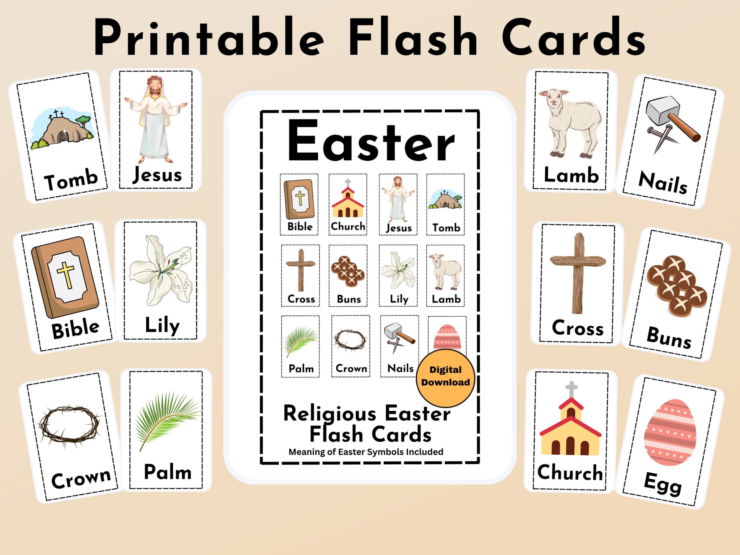 Easter Religious Flash Cards Easter Story Flash Cards Etsy